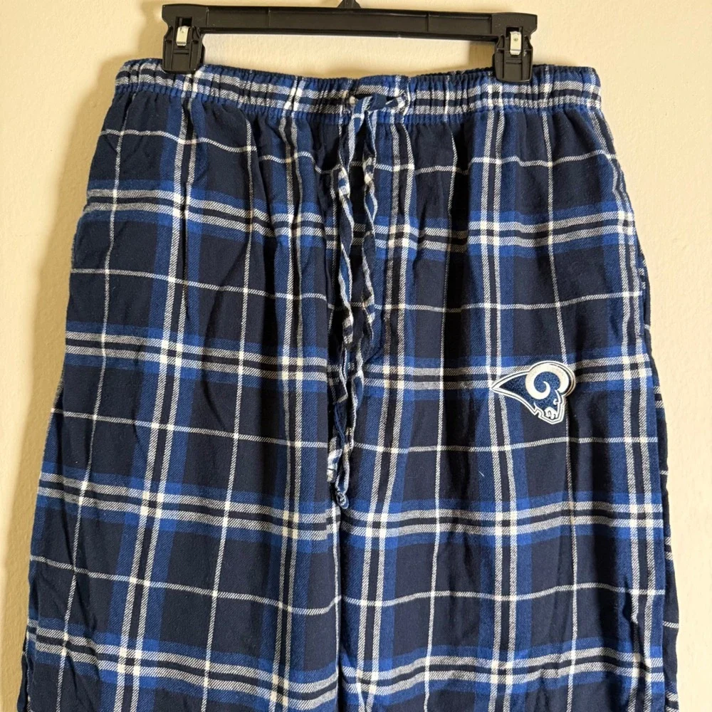 NFL‎ Team Apparel Los Angeles Rams Mens Plaid Pajama Pants Blue White Large